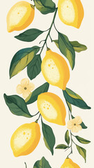 Colorful Lemon Branch with Leaves and Flowers Vector Illustration for Decor and Design