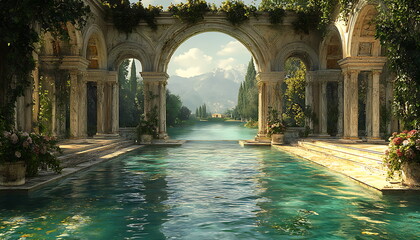 Fototapeta premium An ancient water temple with an open