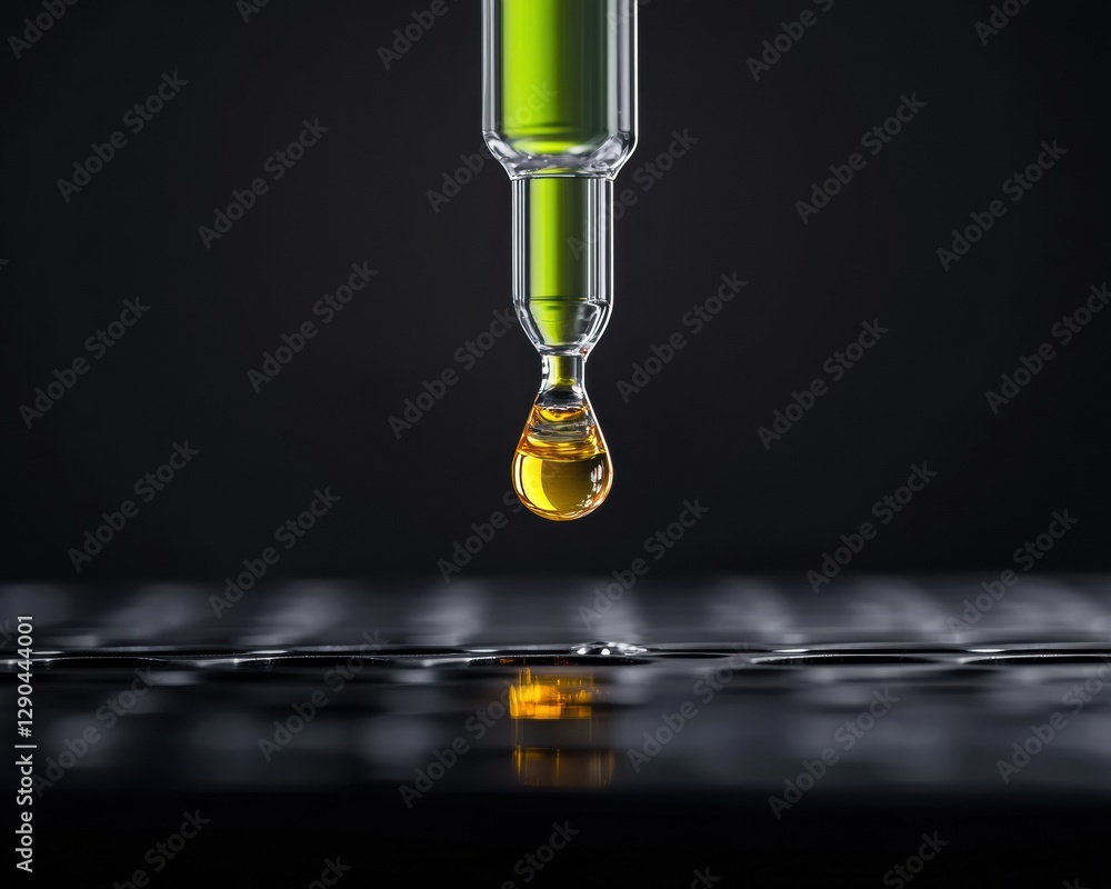Aufkleber minimalist laboratory liquid dispensing precision pipette with vibrant droplet on sleek surface - ad