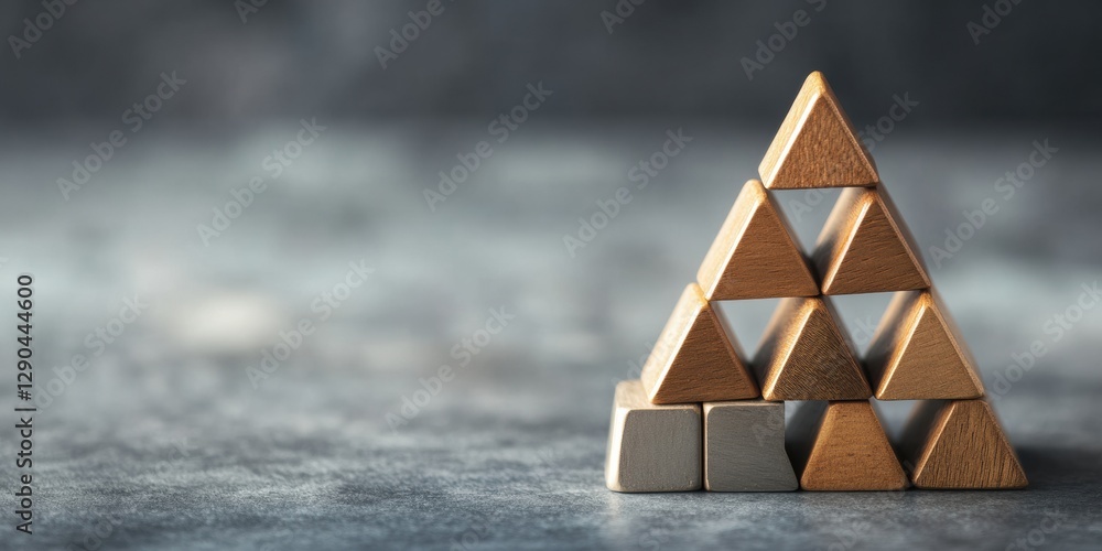 Aufkleber minimalist geometric design wooden building blocks pyramid on concrete surface - enhancing cognitive