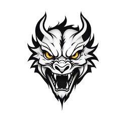 Dragon head with yellow eyes and black teeth. Coloring. Vector. Illustration. Sketch