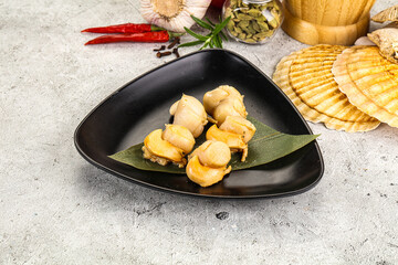 Delicous luxury baked seafood scallops
