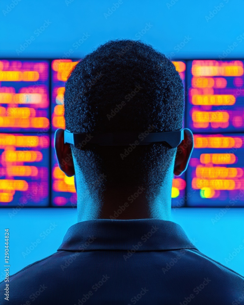 Poster Futuristic Cybersecurity Command Center Professional Monitoring Multi-Screen Data Interface - Modern Business Security and Digital Defense Strategy Visualization