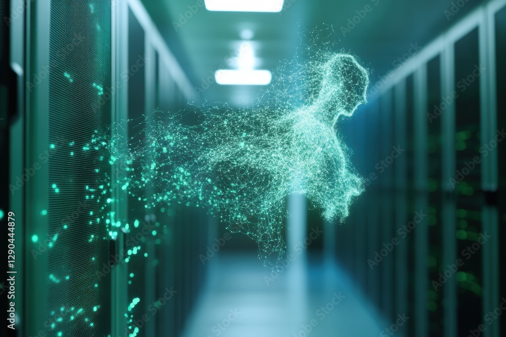Aufkleber Holographic Network Visualization in Server Room Advanced Digital Interface with Neon Textures - Data Flow Content for Technology and Business Innovation