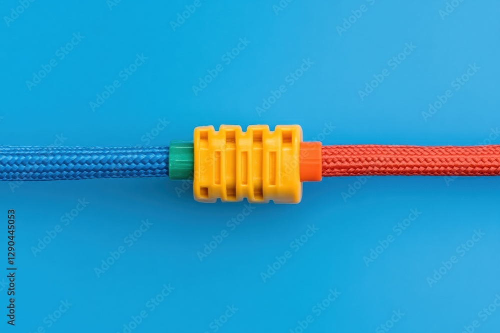 Poster Vibrant Tech Network Colorful Braided Cables on Bold Blue Backdrop - Enterprise Connectivity and Modern Infrastructure Design for Advanced Data Processing