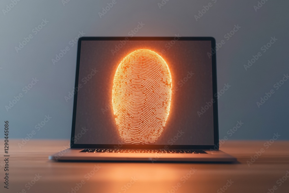 Aufkleber Modern Minimalist Workspace Cybersecurity Integration with Sleek Laptop Displaying Secure Fingerprint Authentication - Enhancing Digital Safety for Businesses