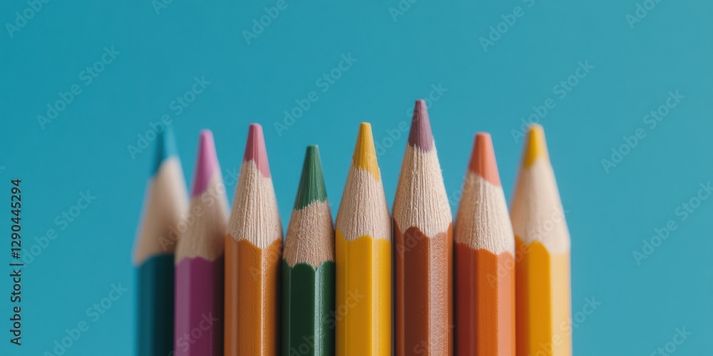 Aufkleber vibrant colored pencil array on wooden surface creative education tools for arts and crafts marketin