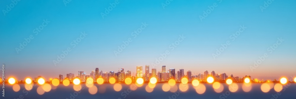 Poster Futuristic Urban Lightscape Illuminated Metropolitan Skyline with Vibrant Transportation Networks - Cutting-edge Infrastructure Content for Smart City Development and Architectural Visualization