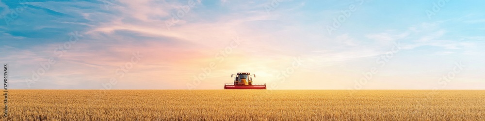 Aufkleber sunset-aesthetic combine harvester in wheat field - efficient grain harvesting machinery with dust t