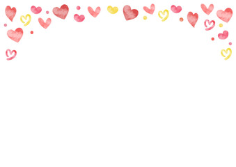 水彩風のカラフルなハートのフレーム素材_上