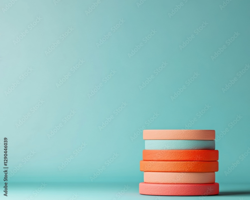 Aufkleber modern pastel podium display tiered cylinder setup with soft textures on aqua background - creative 