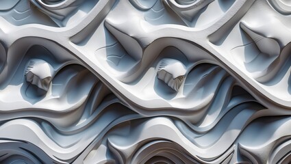 White Texture Abstract Swirls Pattern Light Concrete Wall Elegant Curved Shapes