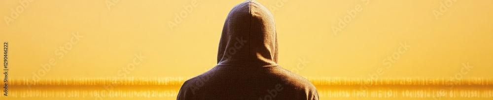 Aufkleber cybersecurity imagery hooded silhouette in matrix code - digital protection content for cybercrime a