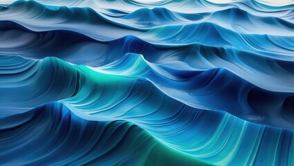 Obraz premium Blue Water Waves. Teal and dark blue color sea water pattern, digital render background with smooth lines and wave shapes