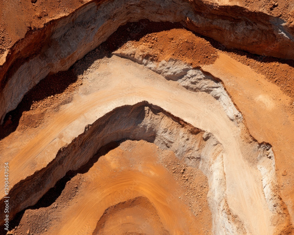 Poster terracotta textures industrial earth moving in open-pit mine - geological documentation and sustaina