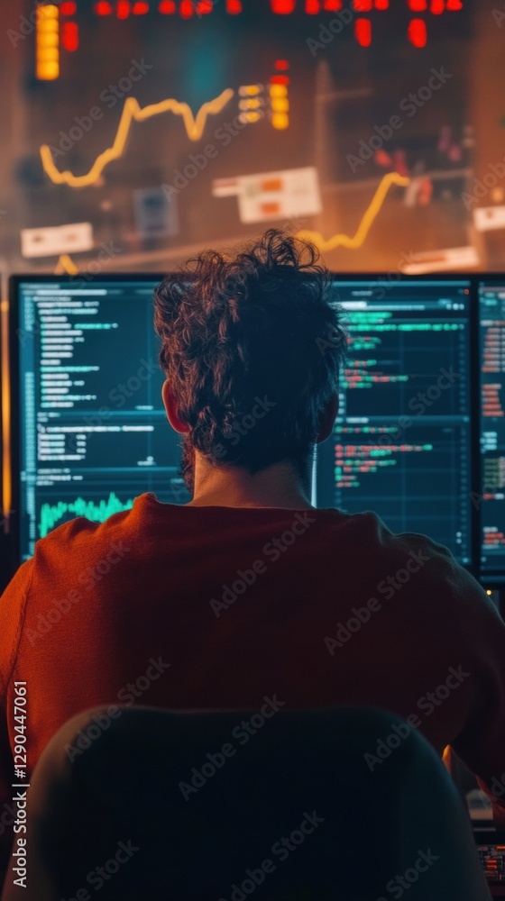 Fototapete Futuristic Digital Analytics Dashboard Interactive Graphs on High-Resolution Screens in Modern Office for Advanced Data Intelligence and Real-Time Threat Detection