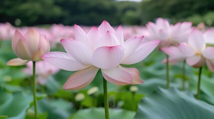Obraz premium Pink lotus flowers in a pond, serene natural beauty