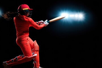 Modern Athletic Aesthetics Female Cricketer in Vibrant Gear - Dynamic Sports Branding and Youth-Centric Merchandising for Emerging Fitness Trends