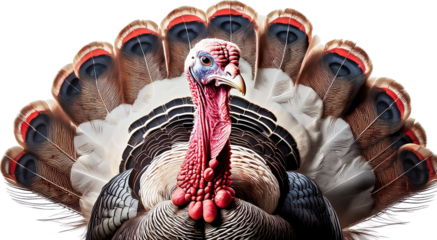 Majestic Wild Turkey with Vibrant Tail Feathers Displaying in Close Up View