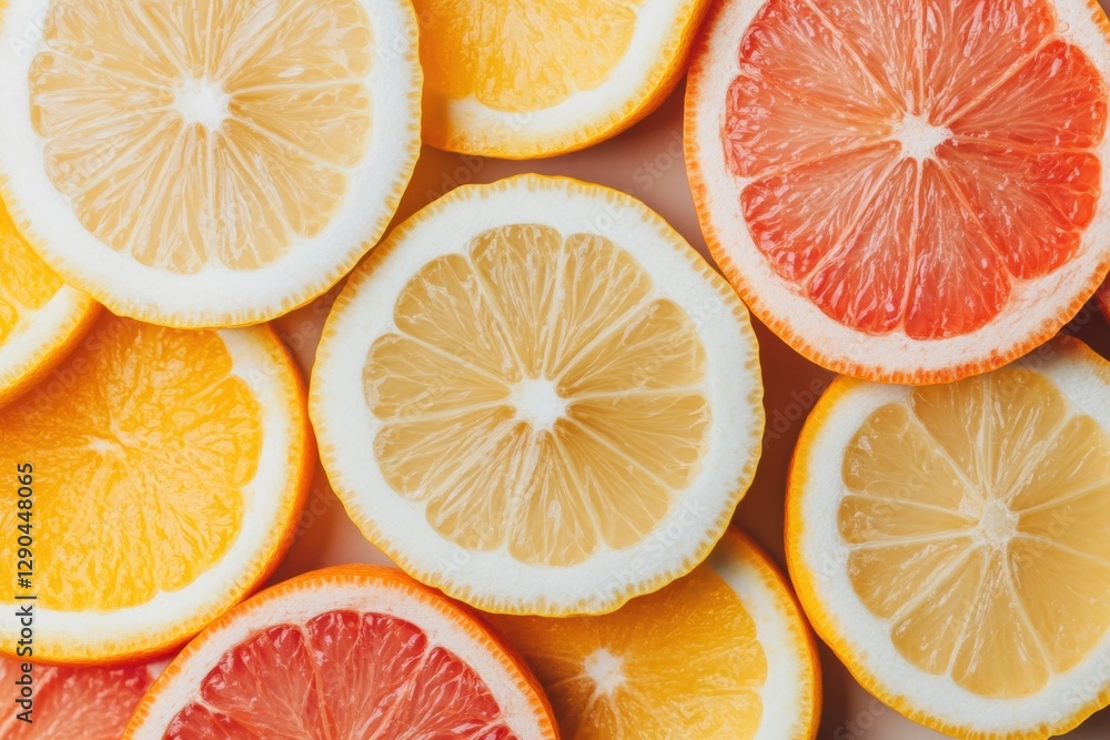 Aufkleber minimalist citrus display vibrant sliced lemons and oranges on neutral surface - fresh ingredient in