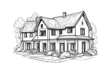 Fototapeta premium House with a porch and a chimney