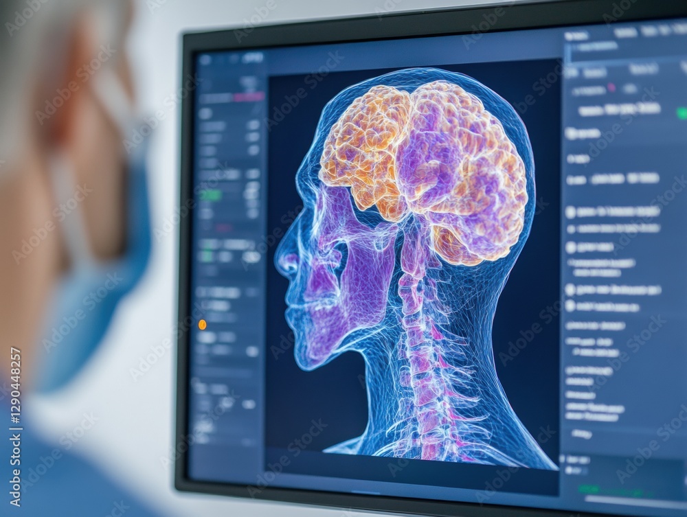 Poster futuristic medical imaging digital analysis station with ai-enhanced displays for precision healthca