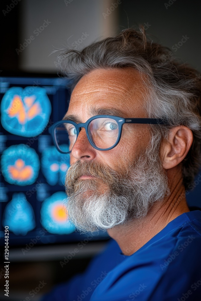 Aufkleber AI-Enhanced Medical Imaging Professional Examines Digital Brain Scans in High-Tech Diagnostics Suite - Cutting-Edge Healthcare Tech for Precision Medicine