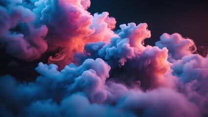 Colorful clouds texture. Blue pink orange smoke design on dark background. Abstract shapes visible in vapor.