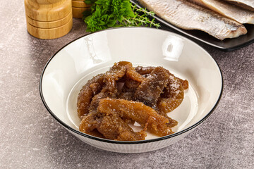 Herring roe snack in the plate
