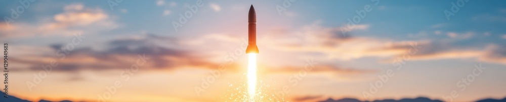 Fototapete Dynamic Rocket Launch in Digital Horizon Particle-Enhanced Imagery and Geometric Patterns - Innovating Startup Business Breakthrough and Market Disruption Visualization
