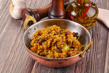 Vegan garnish - lentil with vegetables