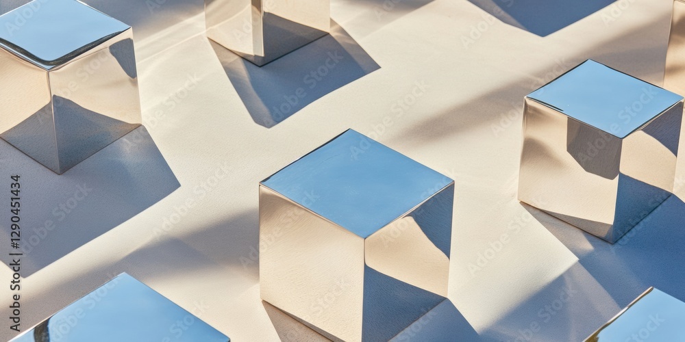 Poster Minimalist Metallic Cubes Sleek Design and Reflective Surfaces for Modern Workspace Efficiency and Innovative Business Environments - Boosting Creative Problem-Solving Skills