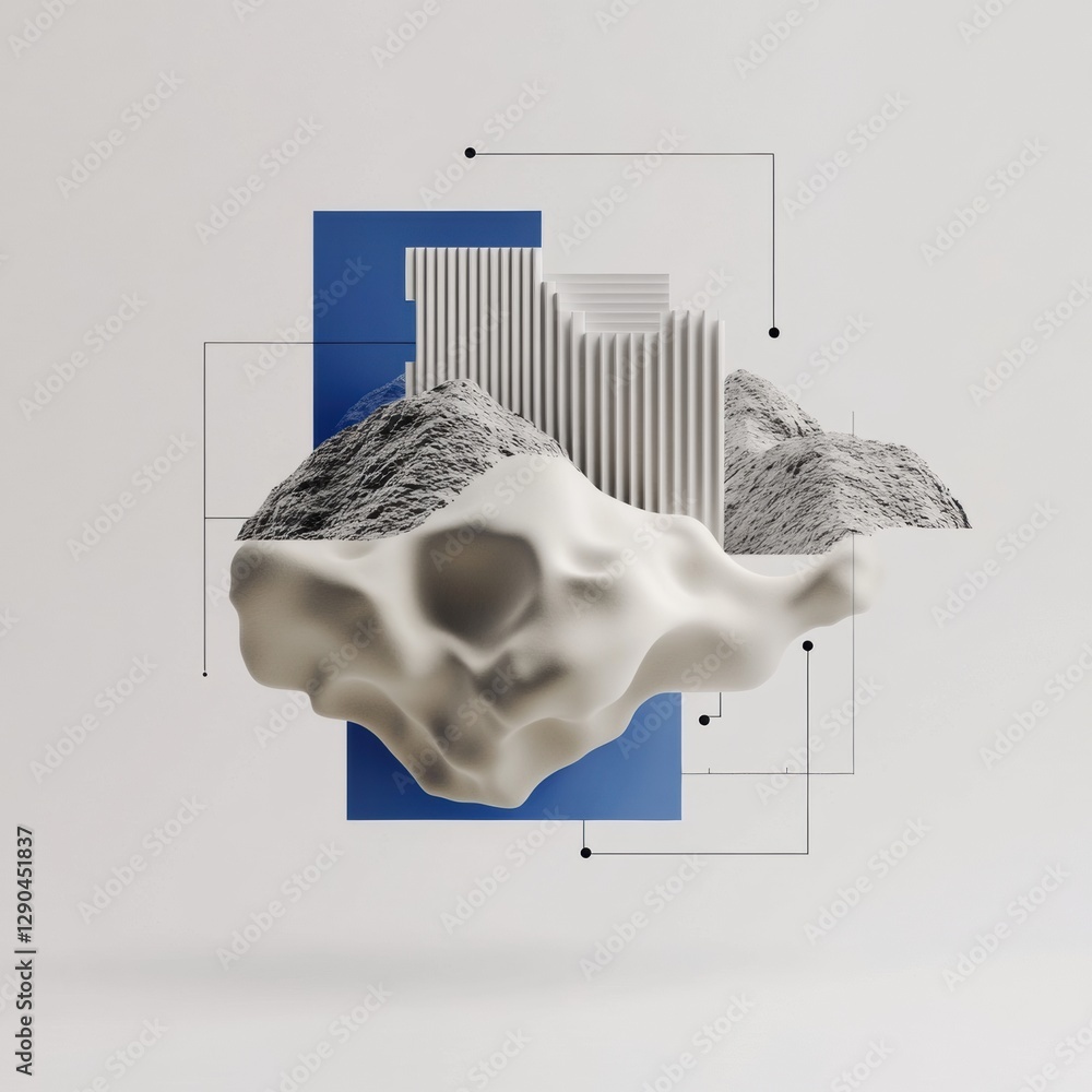 Aufkleber Futuristic Data Visualization Sculpture Textured Digital Artwork with Floating Geometric Elements - Business Intelligence Art for Innovative Tech Spaces and Analytical Visualization Concepts