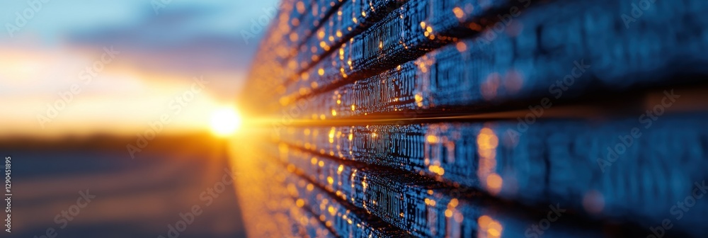 Leinwandbilder Futuristic Data Visualization Digital Code Blocks with Metallic Textures in Sunset Glow - Innovative Tech Design for Data Analysis and Business Intelligence Solutions