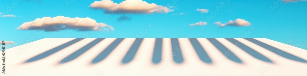 Poster minimalist cloudscape projection abstract linear shadows on modern white surface - tech aesthetic co
