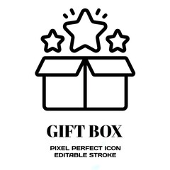 Gift Box symbol, featuring an editable stroke outline icon isolated on white background flat vector illustration. Pixel perfect