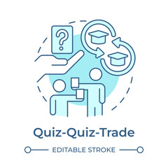 Quiz quiz trade soft blue concept icon. Studying, learning. Question cards, answering. Round shape line illustration. Abstract idea. Graphic design. Easy to use in infographic, presentation