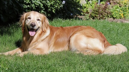 Golden Retriever Relaxing in the Green Grass