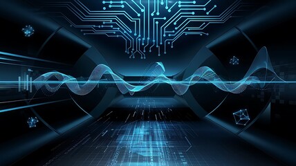 Futuristic Digital Background with AI, Neural Networks, and Data Flow Elements 