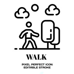 Walk symbol, featuring an editable stroke outline icon isolated on white background flat vector illustration. Pixel perfect