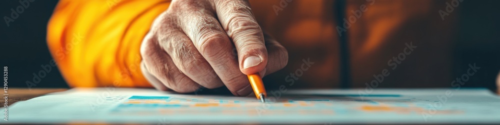 Aufkleber modern executive strategy session hand analyzing financial graphs on textured paper - innovative cor