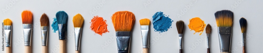 Poster Abstract Artistry on Palette Vibrant Paintbrush Array with Dynamic Colors and Textures - Inspiring Creative Workspaces for Modern Art Studios and Innovative Design Concepts