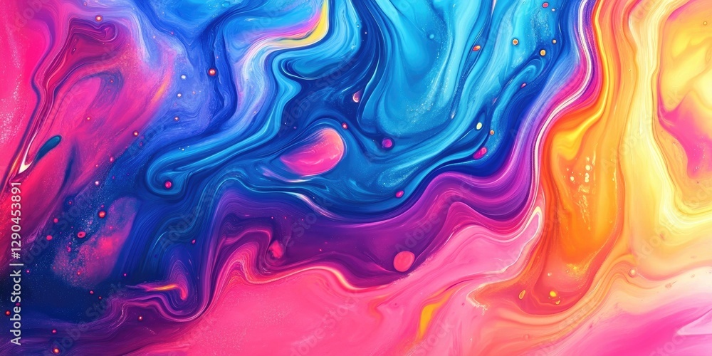 Poster vibrant abstract swirl of blue pink and orange colors with fluid motion and texture creating a dynam