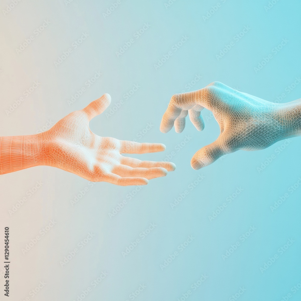Aufkleber innovative printing art semi-transparent gradient hands symbolizing tech-creativity fusion in modern
