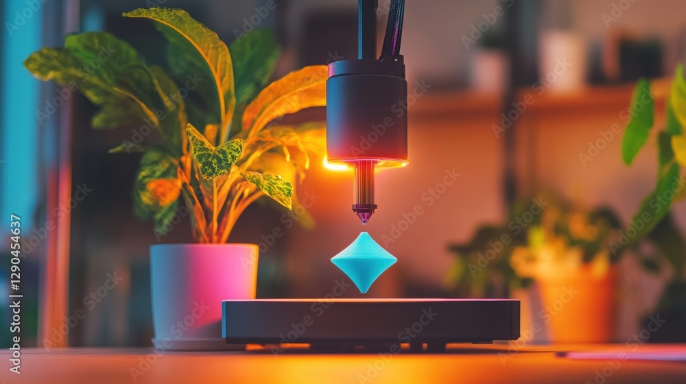 Fototapete futuristic home office interactive printing and ambient lighting for innovation - elevate remote wor