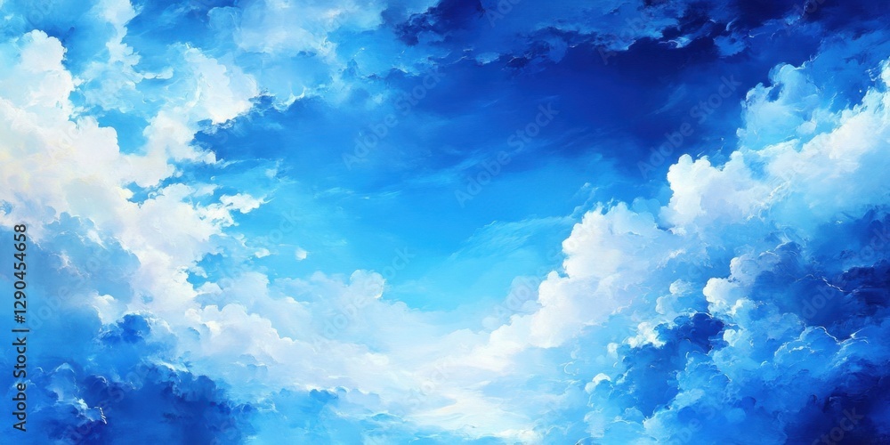 Poster serene sky background with rich blue and soft white clouds creating a tranquil atmosphere with a gra