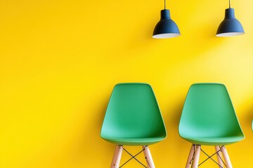 Lime Green Modern Office Chairs Ergonomic Design in Open Workspace with Bright Yellow Accents - Enhancing Productivity and Collaboration in Contemporary Creative Environments