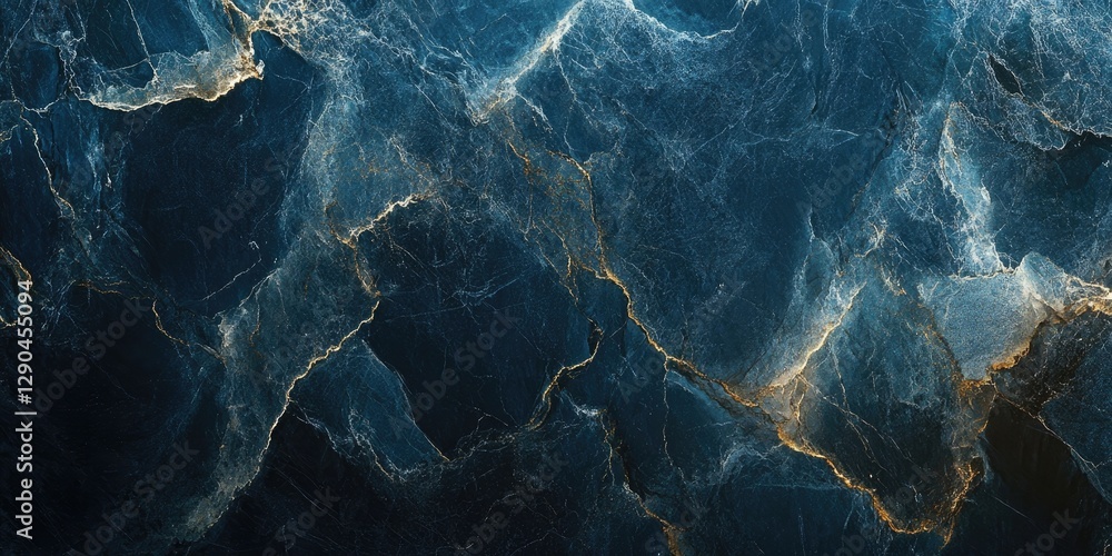 Poster dark blue abstract background with shimmering gold lines, swirling patterns, and a textured surface 