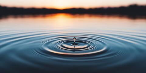Rippling Water Droplet Art Spherical Drop Above Expanding Concentric Waves - Eco-Visuals for Water Conservation Messaging in Environmental Campaigns