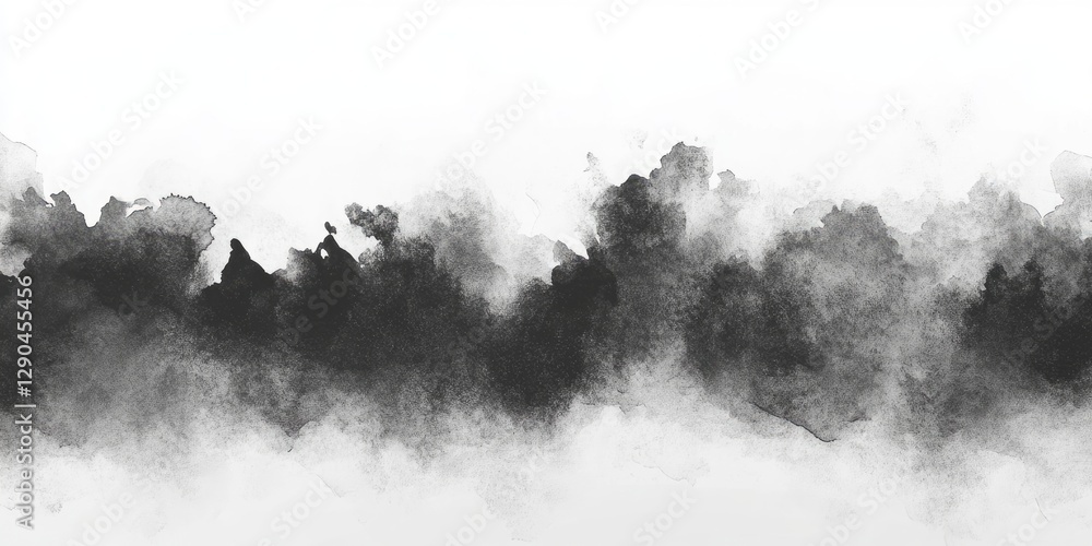 Poster abstract monochrome smoke or fog texture with soft gradients of black and gray blending into a white